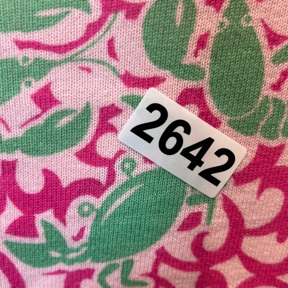 LL Bean Lobster Crab Print Cardigan Sweater Pink Green Cotton Size‎ M Coastal - Picture 7 of 7